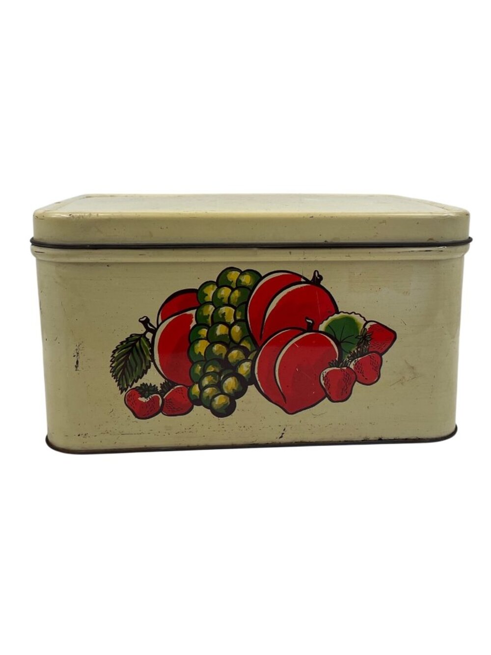 Vintage Decoware Metal Bread Box Fruit Pattern Mid Century